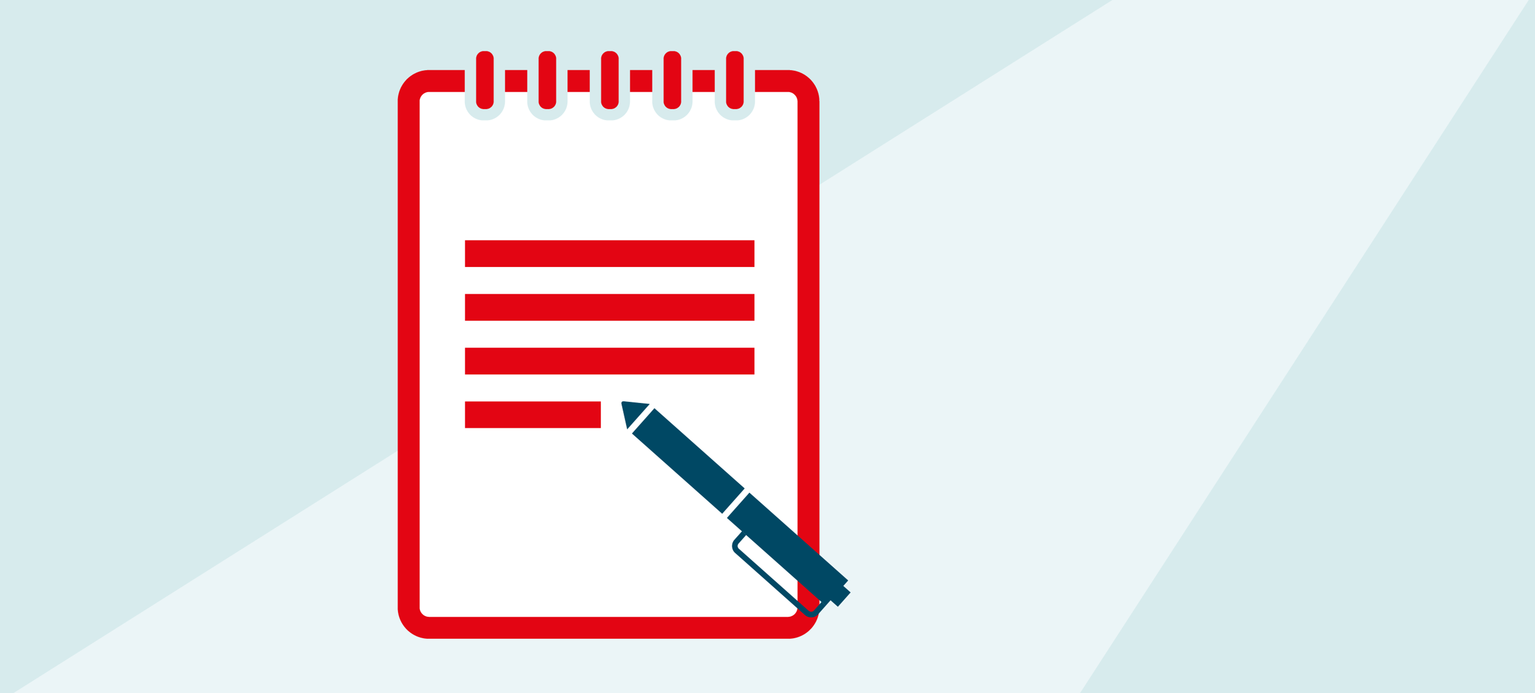 Das Keyvisual zeigt einen Notizblock